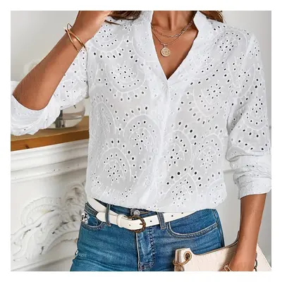 TEMU Embroidered Button Front Shirt, Casual Notched Neck Long Sleeve Shirt For Summer, Women's C