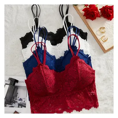 Wireless Lace Bralette Set In Black, White, Blue, And Red - Adult Size, No Steel Bands, Removabl