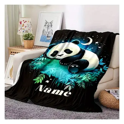 TEMU Personalized Panda Fleece Blanket With Custom Name - Soft, For Couch, Bed, Office Chair | P