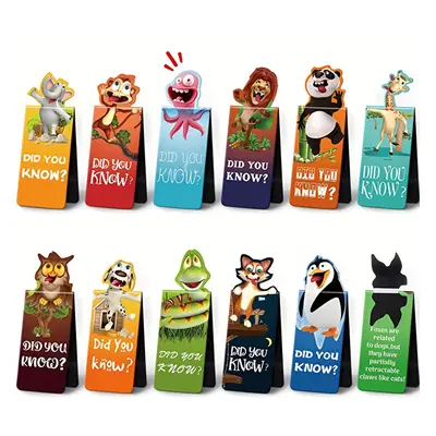 12pcs Magnetic Bookmarks Cute Animal Magnet Page Markers Page Clips Bookmark Funny Animal Magnet