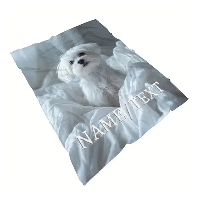 TEMU Personalized White Puppy Flannel Throw Blanket - Soft, Warm & Lightweight For Couch, Bed, O