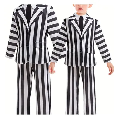 Kids' Spooky Costume Set - Black & White Striped Tuxedo With Suit Jacket, Shirt, And Pants For &