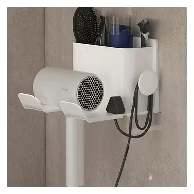 TEMU Wall-mounted Hair Dryer Holder With Storage - Bathroom Organization, Includes Comb & Shelf 