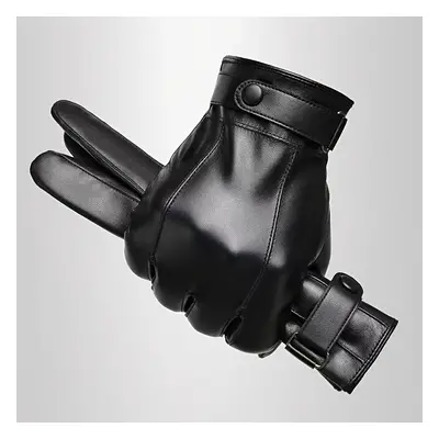 1 Pair Touchscreen Men's Pu Leather Cold Weather Hand Covers, Fleece Lined Thick Korean Fashion 