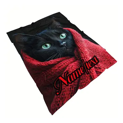 TEMU Custom Name Cat Print Blanket - Soft, Lightweight Flannel Throw For Couch, Bed, - Perfect G