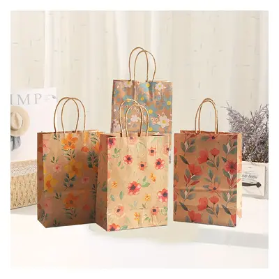 8pcs, 21*15*8cm Colorful Flower Leaves Paper Party Gift Bag With Handle, Shopping Bag, Party Bag