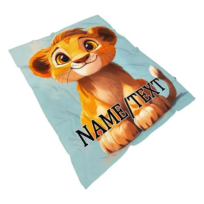 TEMU 1pc Customizable Cartoon Lion Print Polyester Throw Blanket - Personalized Name Text, Soft 