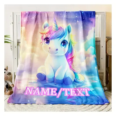 TEMU Personalized Unicorn Cartoon Blanket - Soft, Lightweight Flannel Throw For Couch, Bed, Trav