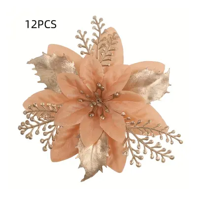 TEMU 12pcs Christmas Decorations, Gold And Silvery Christmas Flowers Pendant, Gold Powder Christ