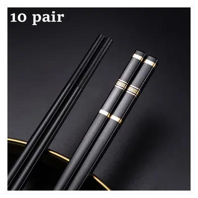 5/10 Pairs Black Sushi Sticks Korean Chopsticks Set Alloy Dinnerware Reusable Chinese Food Chops