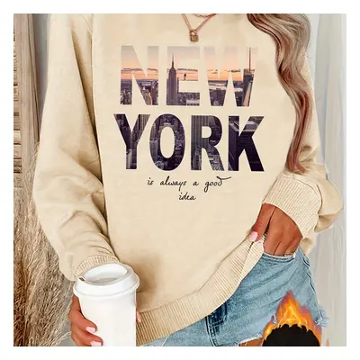 TEMU New York Print Sweatshirt, Crew Neck Casual Sweatshirt For Winter & Fall, Women's Clothing