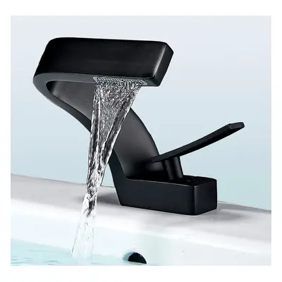 Bathroom Tap, Black, Modern Waterfall Basin Tap, Single Mixer Tap Cold And Hot Tap, Brass Mixer 