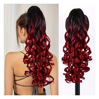 TEMU 1pc Elegant Ombre Curly -clip Ponytail Extension For Women, No- Synthetic Hair, Layered Des