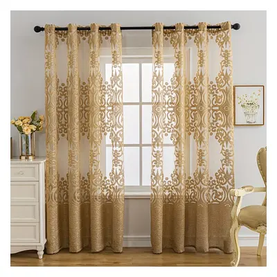 TEMU 1pc Golden Jacquard Window Sheer Curtain, Window Treatment For Living Room Bedroom Balcony 