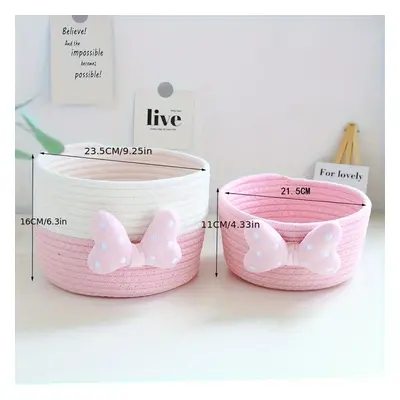 Korean Style Cute Handwoven Storage Basket, Bowknot Decor Home Organizer Bin For Cosmetics/snack