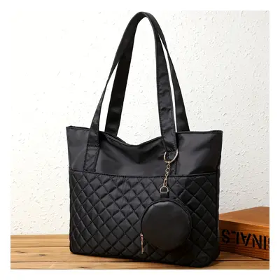 Simple Argyle Quilted Tote Bag, Casual Large Shoulder Bag, Versatile Shopping Bag With Coin Purs