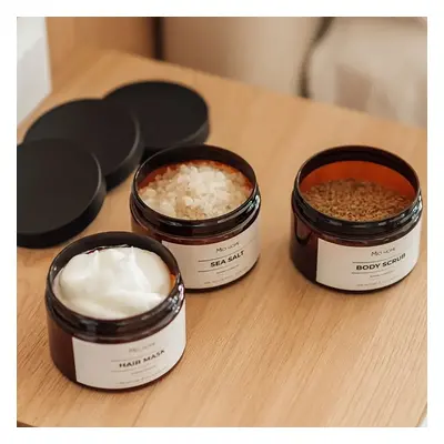 3pcs Bathroom Canisters Set, 300ml Bathroom Storage Container, Sea Salt, Body Scrub, Hair Mask S