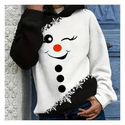 TEMU Christmas Snowman & Hoodie - Cozy Polyester, Machine Washable, Elegant Knit Pullover For Wo