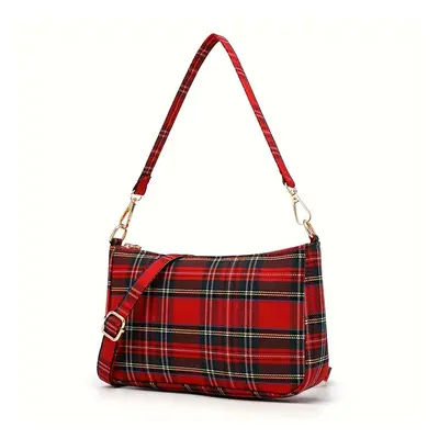 TEMU Fashion Plaid Pattern Shoulder Bag, Niche Underarm Bag, Trendy Canvas Crossbody Bag