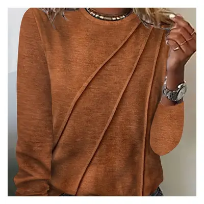 TEMU Solid Color Long Sleeve T-shirt, Casual Crew Neck Top For Spring & Fall, Women's Clothing