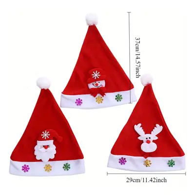 TEMU 3pcs Santa Hat, Santa Costume For Adults With Snowman And Reindeer, Cartoon Christmas Hat F