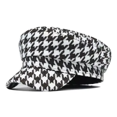 TEMU Houndstooth Newsboy Cap Women's Elegant Military Style Hats Breathable Painters Hats