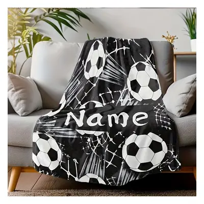 TEMU Custom Text Soccer Print Flannel Throw Blanket - Soft, Warm & Personalized For Couch, Bed, 