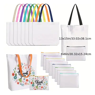 TEMU Coglljea Sublimation Tote Bag 20-pack, Blank Canvas Grocery Bags With Colorful Handles, Reu