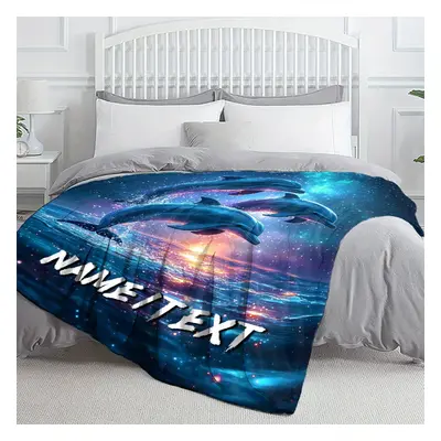 TEMU Personalized Dolphin Ocean Print Flannel Throw Blanket - Soft, Lightweight & For Couch, Bed