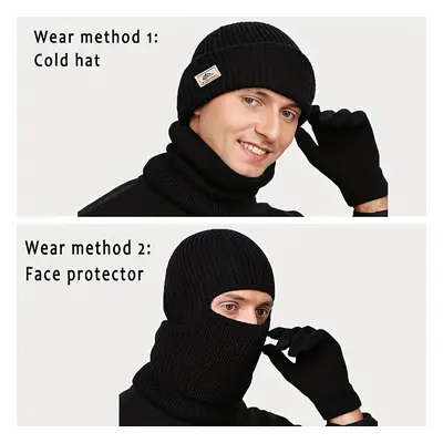 TEMU 2-in-1 Knitted Balaclava Hat Windproof And Beanie - Headwear And