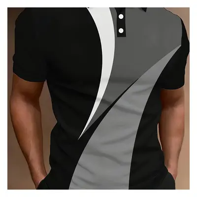 TEMU Men's Shirt With Geometric Print - Casual Short Sleeve, Golf & Tennis, Summer Outdoor Wear