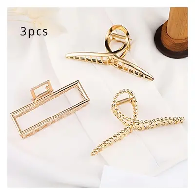 TEMU 3pcs Metal Hair Claw Clips For & Long Hair - Non-slip, Fashionable Accessories For Women An