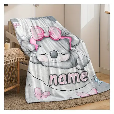 TEMU Custom Koala Name Blanket - Soft, Lightweight Flannel For Travel, Camping, Living Room & Of