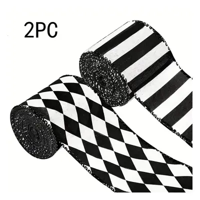 TEMU Rolls, Yards Black And White Checkered Ribbons Buffalo Plaid Wired Edge Ribbon Diamond Chec