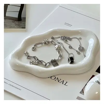 TEMU Elegant Ceramic Tray - Versatile Jewelry & Perfume Display, Key Holder For Decor, Perfect D