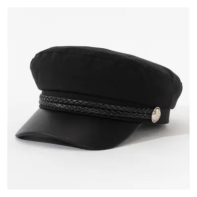 TEMU Elegant Women's Newsboy Cap With Double Braided Leather Rope & Metal - Fashionable Polyeste