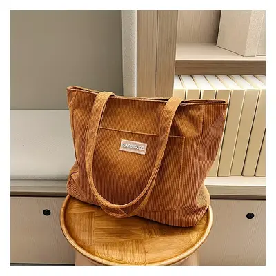 Corduroy Tote Bag For Women - Casual Shopping And Commuter Handbag With Zipper Closure, Hand Was