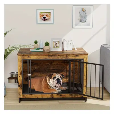 TEMU Dog Cage For Home, Wooden Dog Box, 93x64x58cm, Dog Kennel With Dog Bowls And Door, Dog Hous