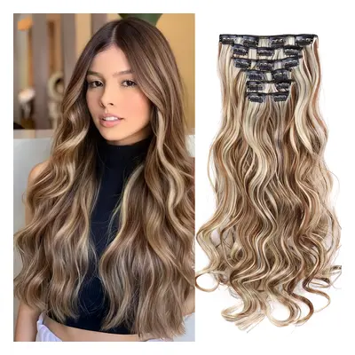 TEMU Synthetic Hair Extension With Clip-, Long Wavy Style In Of And Light Brown Colors, Inches L