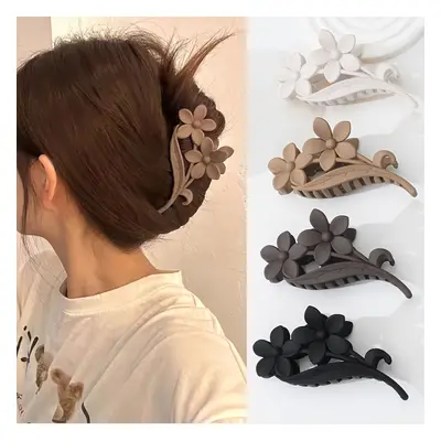 TEMU 4pcs Set Of Elegant Frosted Flower Hair Claw Clips In Coffee Tones - Vintage-inspired, Pvc,