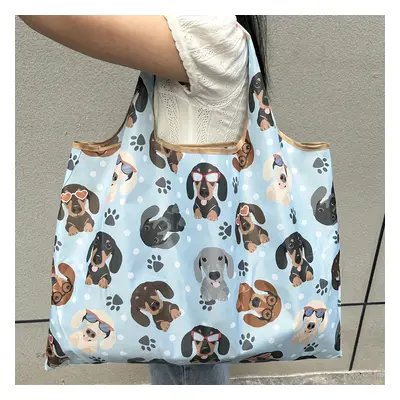 Large Capacity Foldable Tote Bag With Cute Dachshund Print, Lightweight Shopping Bag For Women