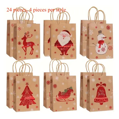 TEMU 24-pack Festive Christmas Gift Bags With Handles, Assorted Santa, Reindeer & Snowman Design