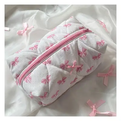 TEMU Chic Rose Print Makeup Bag With Bowknot - Spacious & Portable Cosmetic Organizer, Non-water