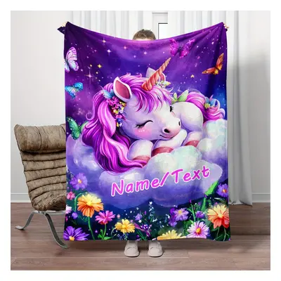 TEMU Custom Unicorn Name Blanket - Flannel Throw For Sofa, Bed, Travel, Camping | Personalized |