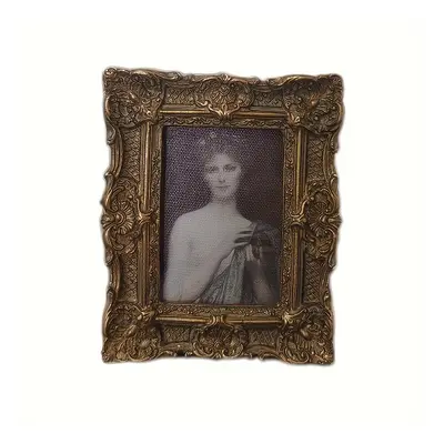 TEMU Elegant Vintage European Resin Photo Frame - Antique Golden , Rectangular, Desktop Display 