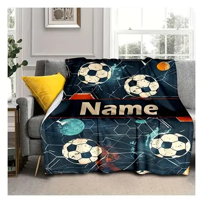 TEMU 1pc Creative Technology Sports Football Pattern Text Customized Fleece Printed Blanket, Hom