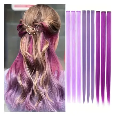 TEMU 9pcs Rainbow Clip-in Hair Extensions Set - 22" Synthetic For Women & Girls, Parties, Hallow