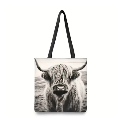 TEMU 1pc, Highland Cow By Alan Roberts Canvas Tote Bag Aesthetic Cute For Women School Grocery B