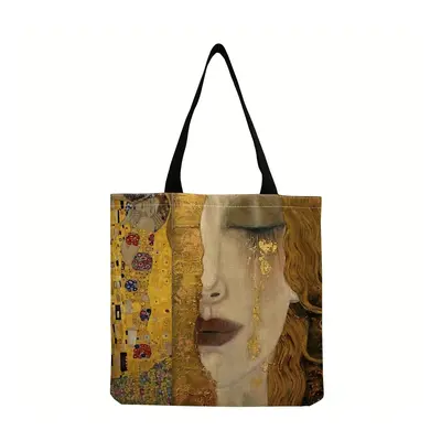 Oil Painting Printed Large Capacity Canvas Tote Bag, Lightweight Shoulder Shopping Bag, Casual F