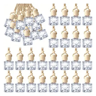 TEMU 50pcs Glass Car Air Freshener Diffuser Bottles - Pvc-free, Hand-washable, Rectangular Essen